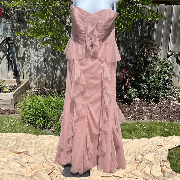 NWT Alfred Angelo Formal Evening Gown Blush Tulle Ruffle Maxi Sz 10 - Picture 2 of 14